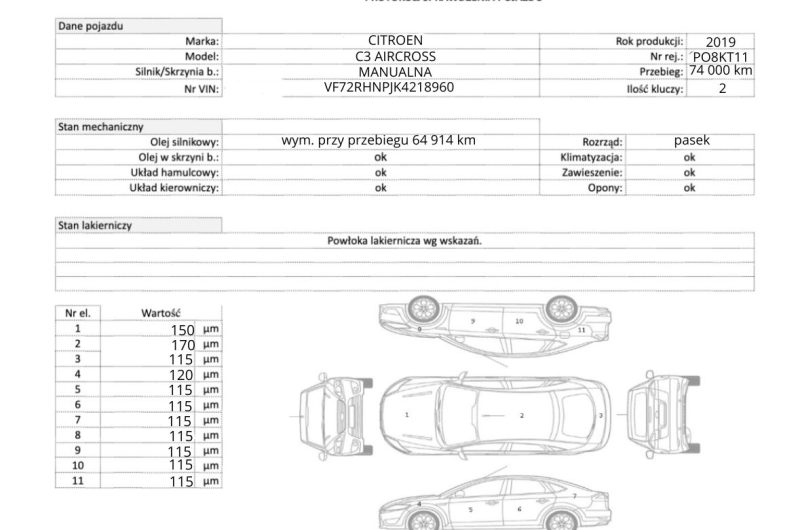 CITROEN C3 AIRCROSS SUV 1.2 PURETECH 110KM 2019′ FEEL S&S SalonPL Bezwypadkowy Gwarancja Książka serwisowa + nowy rozrząd